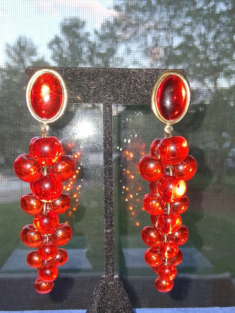 Red Glass Cluster Drop Earrings - Women Jewelry